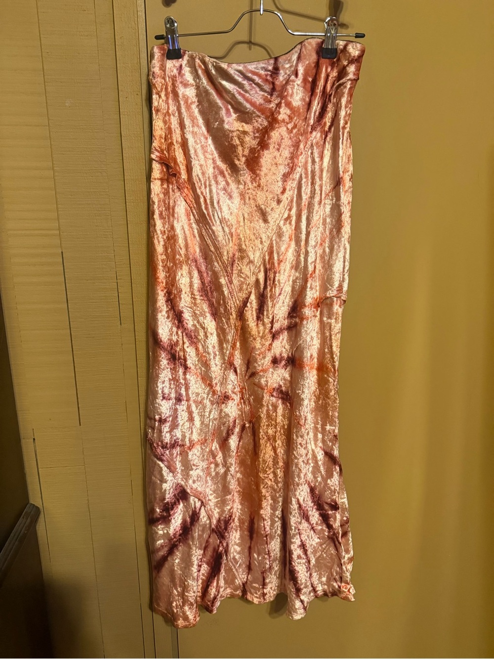 Free People Rose Gold Satin Midi Skirt